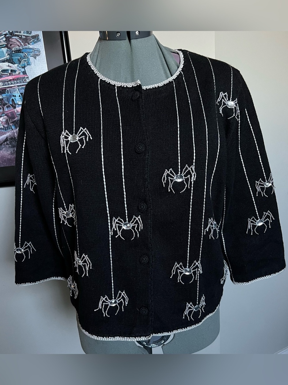 #2 Price firm Michael Simon M embroidered spider Halloween sweater cardigan